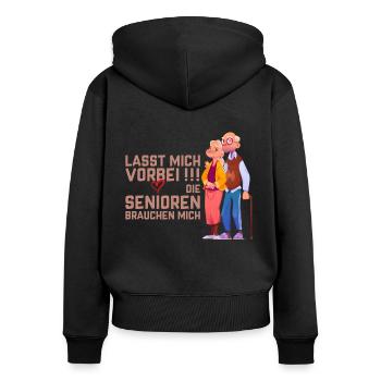 Vorbei Senioren brauchen Pfleger - Frauen Premium Bio Zip Hoodie - Schwarz - Hinten - Julia (174cm)