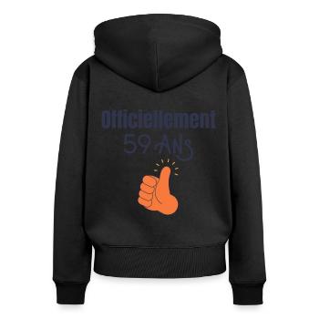 Officiellement 59 Ans - Sweat à capuche zippé Premium bio Femme - noir - Dos - Julia (174cm)