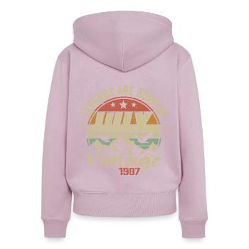 Vintage Anniversary - Made in July 1987 - Women's Premium Organic Zip Hoodie - dusky pink - Back - Julia (174cm)