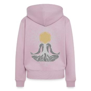 Fleur de vie - Sweat à capuche zippé Premium bio Femme - rose poudré - Dos - Julia (174cm)