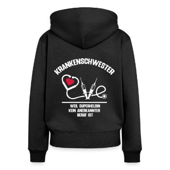 Krankenschwester Superheldin Beruf Medizin - Frauen Premium Bio Zip Hoodie - Schwarz - Hinten - Julia (174cm)