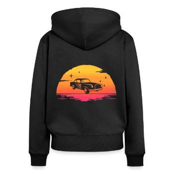 sunrise voiture classique retro voiture ancienne - Sweat à capuche zippé Premium bio Femme - noir - Dos - Julia (174cm)