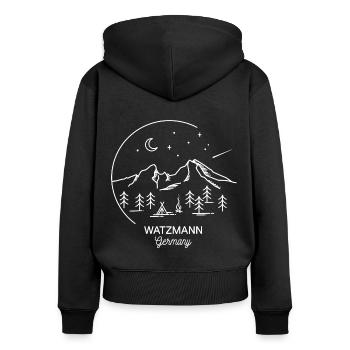 Watzmann Überschreitung Souvenir Berg Line Art - Frauen Premium Bio Zip Hoodie - Schwarz - Hinten - Julia (174cm)