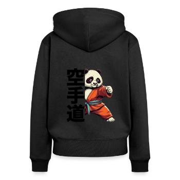 Karate Panda Sommerspass - Frauen Premium Bio Zip Hoodie - Schwarz - Hinten - Julia (174cm)