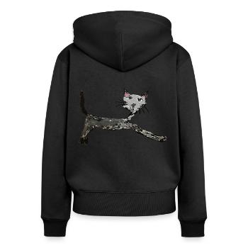 Drôle de chat, dessin pour enfants, bande dessinée - Sweat à capuche zippé Premium bio Femme - noir - Dos - Julia (174cm)