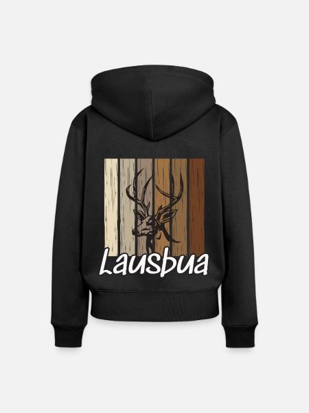 Lausbua Hirsch Lederhosen - Frauen Premium Bio Zip Hoodie - Schwarz