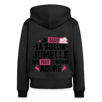 Sœur Jumelle Licorne Sœurs Famille Fille Rose Mug - Sweat à capuche zippé Premium bio Femme - noir - Dos - Julia (174cm)