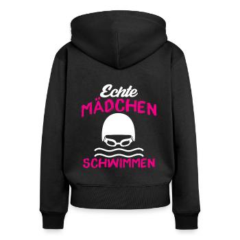 Echte Mädchen Schwimmen - Frauen Premium Bio Zip Hoodie - Schwarz - Hinten - Julia (174cm)