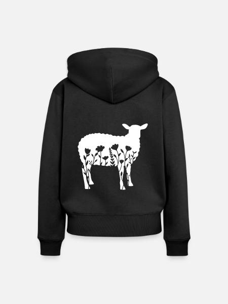Schaf mit Blumen - Frauen Premium Bio Zip Hoodie - Schwarz