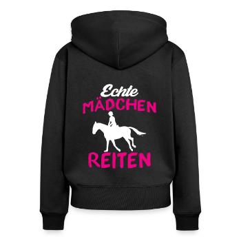 Echte mädchen reiten - Frauen Premium Bio Zip Hoodie - Schwarz - Hinten - Julia (174cm)