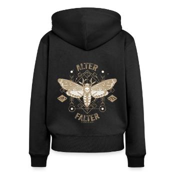 Vintage Alter Falter 1970 - Frauen Premium Bio Zip Hoodie - Schwarz - Hinten - Julia (174cm)