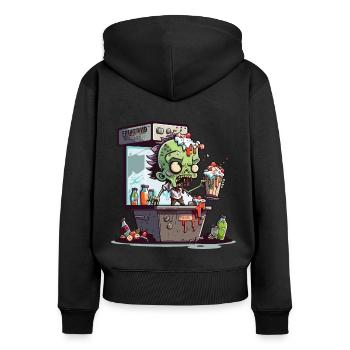 Flüssige Getränke - Frauen Premium Bio Zip Hoodie - Schwarz - Hinten - Julia (174cm)