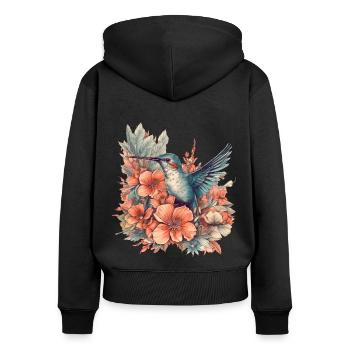 Kolibri mit tropischen Blumen - Frauen Premium Bio Zip Hoodie - Schwarz - Hinten - Julia (174cm)