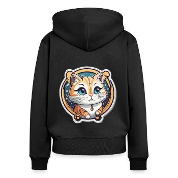 Chat doux - Sweat à capuche zippé Premium bio Femme - noir - Dos - Julia (174cm)