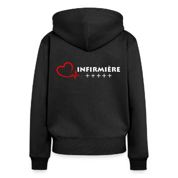 Infirmière +++++ passionnées vocation - Sweat à capuche zippé Premium bio Femme - noir - Dos - Julia (174cm)