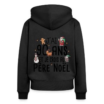 90 Ans Anniversaire Cadeau Père Noël Humour - Sweat à capuche zippé Premium bio Femme - noir - Dos - Julia (174cm)