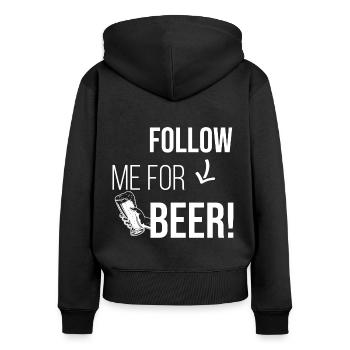 FOLLOW ME FOR BEER - Frauen Premium Bio Zip Hoodie - Schwarz - Hinten - Julia (174cm)