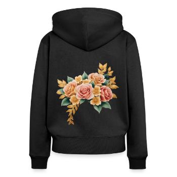 Vintage-Blumen Gold und Rosa - Frauen Premium Bio Zip Hoodie - Schwarz - Hinten - Julia (174cm)