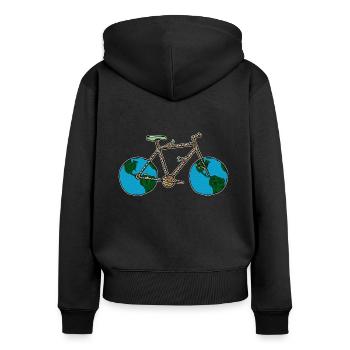 Planète Terre vélo, jeu de mots cyclisme, roue de vélo Art - Sweat à capuche zippé Premium bio Femme - noir - Dos - Julia (174cm)