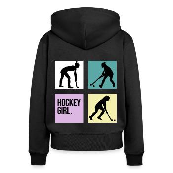 hockey retro girl 7m feldhockey hockeyspielerin - Frauen Premium Bio Zip Hoodie - Schwarz - Hinten - Julia (174cm)