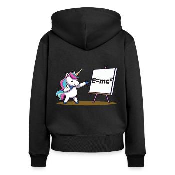 Cleveres Einhorn - Frauen Premium Bio Zip Hoodie - Schwarz - Hinten - Julia (174cm)