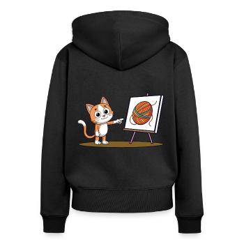 Katze will Wollknäuel - Frauen Premium Bio Zip Hoodie - Schwarz - Hinten - Julia (174cm)
