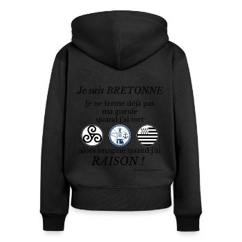 je suis BRETONNE je ne ferme déjà pas ma gueule... - Sweat à capuche zippé Premium bio Femme - noir - Dos - Julia (174cm)