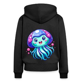 Méduse mignonne - Sweat à capuche zippé Premium bio Femme - noir - Dos - Julia (174cm)