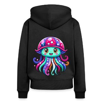 Méduse mignonne - Sweat à capuche zippé Premium bio Femme - noir - Dos - Julia (174cm)