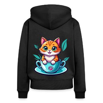 Chat en tasse - Sweat à capuche zippé Premium bio Femme - noir - Dos - Julia (174cm)