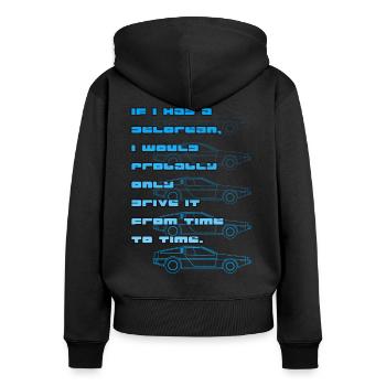 Delorean Time Driving Future Back Zeitreise Movie - Frauen Premium Bio Zip Hoodie - Schwarz - Hinten - Julia (174cm)