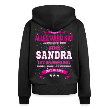 Sandra T-Shirt - Alles wird gut - Frauen Premium Bio Zip Hoodie - Schwarz - Hinten - Julia (174cm)