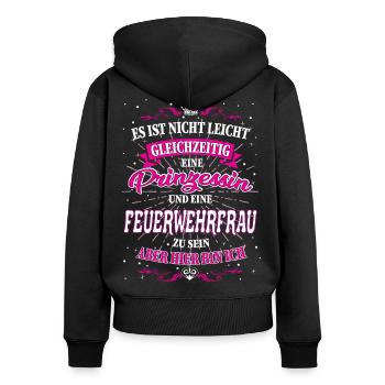 Feuerwehrfrau und Prinzessin T-Shirt - Frauen Premium Bio Zip Hoodie - Schwarz - Hinten - Julia (174cm)