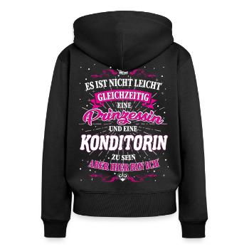 Konditorin und Prinzessin T-Shirt - Frauen Premium Bio Zip Hoodie - Schwarz - Hinten - Julia (174cm)