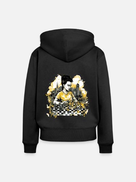 Frid im Schachklub - Frauen Premium Bio Zip Hoodie - Schwarz
