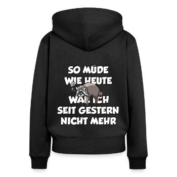 schlafender Waschbär Langschläfer müde Spruch - Frauen Premium Bio Zip Hoodie - Schwarz - Hinten - Julia (174cm)