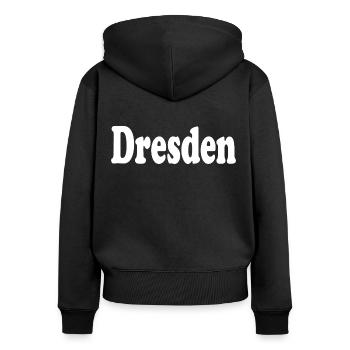 Dresden - Frauen Premium Bio Zip Hoodie - Schwarz - Hinten - Julia (174cm)