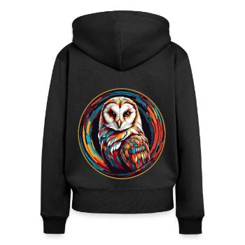 Farbenfrohes Portrait einer Schleiereule - Frauen Premium Bio Zip Hoodie - Schwarz - Hinten - Julia (174cm)
