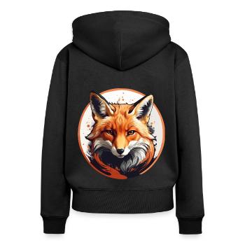 Portrait de renard roux - Sweat à capuche zippé Premium bio Femme - noir - Dos - Julia (174cm)