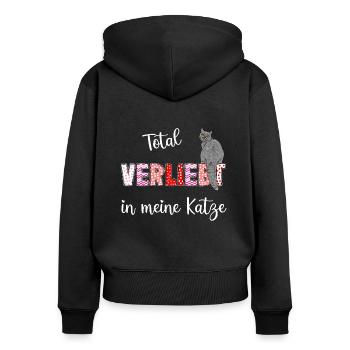 Verliebt in meine Katze, süßes Katzenmotiv - Frauen Premium Bio Zip Hoodie - Schwarz - Hinten - Julia (174cm)