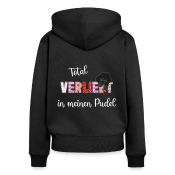 Verliebt in meinen Pudel, süßes Pudelmmotiv - Frauen Premium Bio Zip Hoodie - Schwarz - Hinten - Julia (174cm)