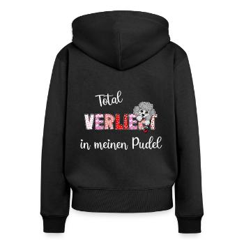 Verliebt in meinen Pudel, süßes Pudelmmotiv - Frauen Premium Bio Zip Hoodie - Schwarz - Hinten - Julia (174cm)