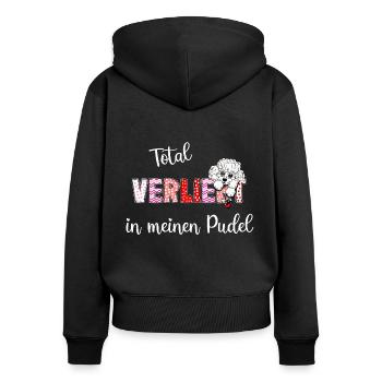 Verliebt in meinen Pudel, süßes Pudelmmotiv - Frauen Premium Bio Zip Hoodie - Schwarz - Hinten - Julia (174cm)