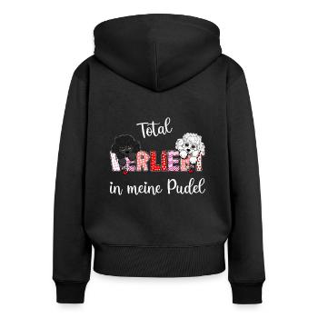 Verliebt in meine Pudel, süßes Pudelmmotiv - Frauen Premium Bio Zip Hoodie - Schwarz - Hinten - Julia (174cm)