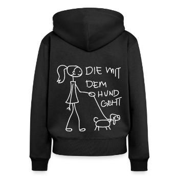 Die mit dem Hund geht - Frauen Premium Bio Zip Hoodie - Schwarz - Hinten - Julia (174cm)