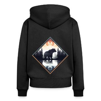 Abstrakter Bär in den Bergen - Frauen Premium Bio Zip Hoodie - Schwarz - Hinten - Julia (174cm)