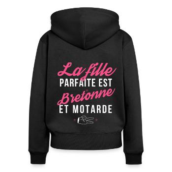 La fille parfaite est Bretonne et Motarde - Sweat à capuche zippé Premium bio Femme - noir - Dos - Julia (174cm)