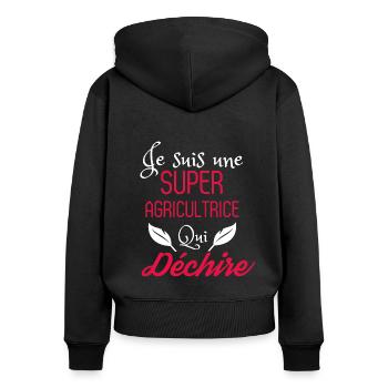 Super Agricultrice qui Déchire - Sweat à capuche zippé Premium bio Femme - noir - Dos - Julia (174cm)
