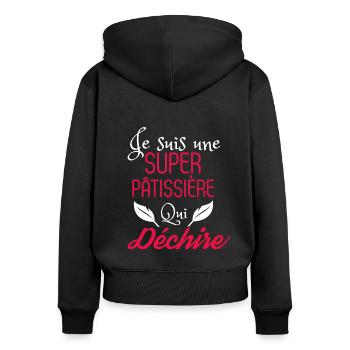 Super Pâtissière qui Déchire - Sweat à capuche zippé Premium bio Femme - noir - Dos - Julia (174cm)
