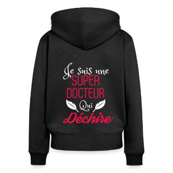Super Docteur qui Déchire - Sweat à capuche zippé Premium bio Femme - noir - Dos - Julia (174cm)